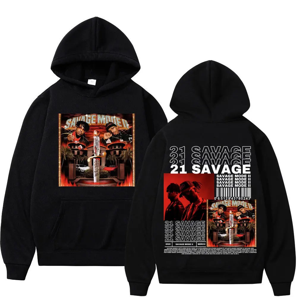Rapper 21 Savage Music Album Double Sided Graphic Hoodie High Street Fashion