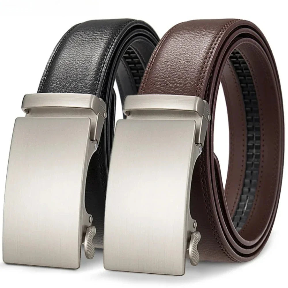 3.5cm High End Handsome Alloy Automatic Buckle Belt Men's Durability PU Leather Waistband Fashion Business Male Waist Straps