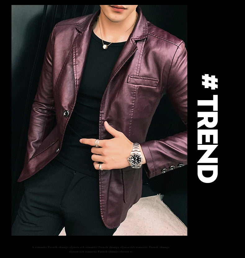 Mens Leather Jacket and Coats Spring and Autumn Men Business Casual