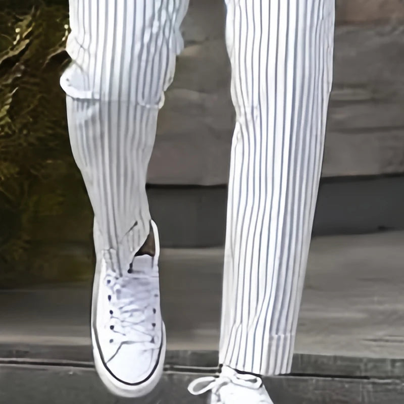 Mens Beach Wedding attire: Men Stripe Suit with Pant Business Leisure Groomsman