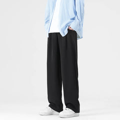 Men Pants Pleated Stretch Waist Casual Baggy Long Trousers Black Beige Fashion