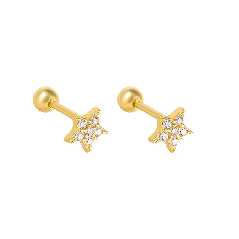 WANTME 925 Sterling Silver Fashion Simple Golden Flower Beads Small Stud Earrings for Women Teen Piercing Jewelry Accessories