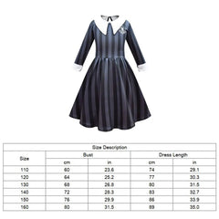 Wednesday Addams Costume For Girl Dress Halloween Merlina Child Striped