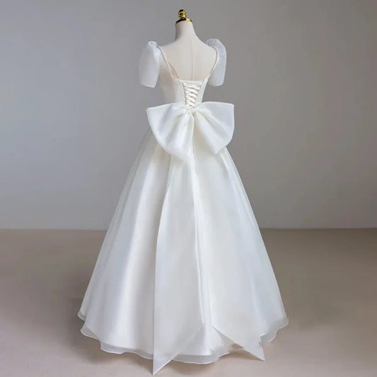 French Luxury White Satin Maxi Wedding Dresses for Bride