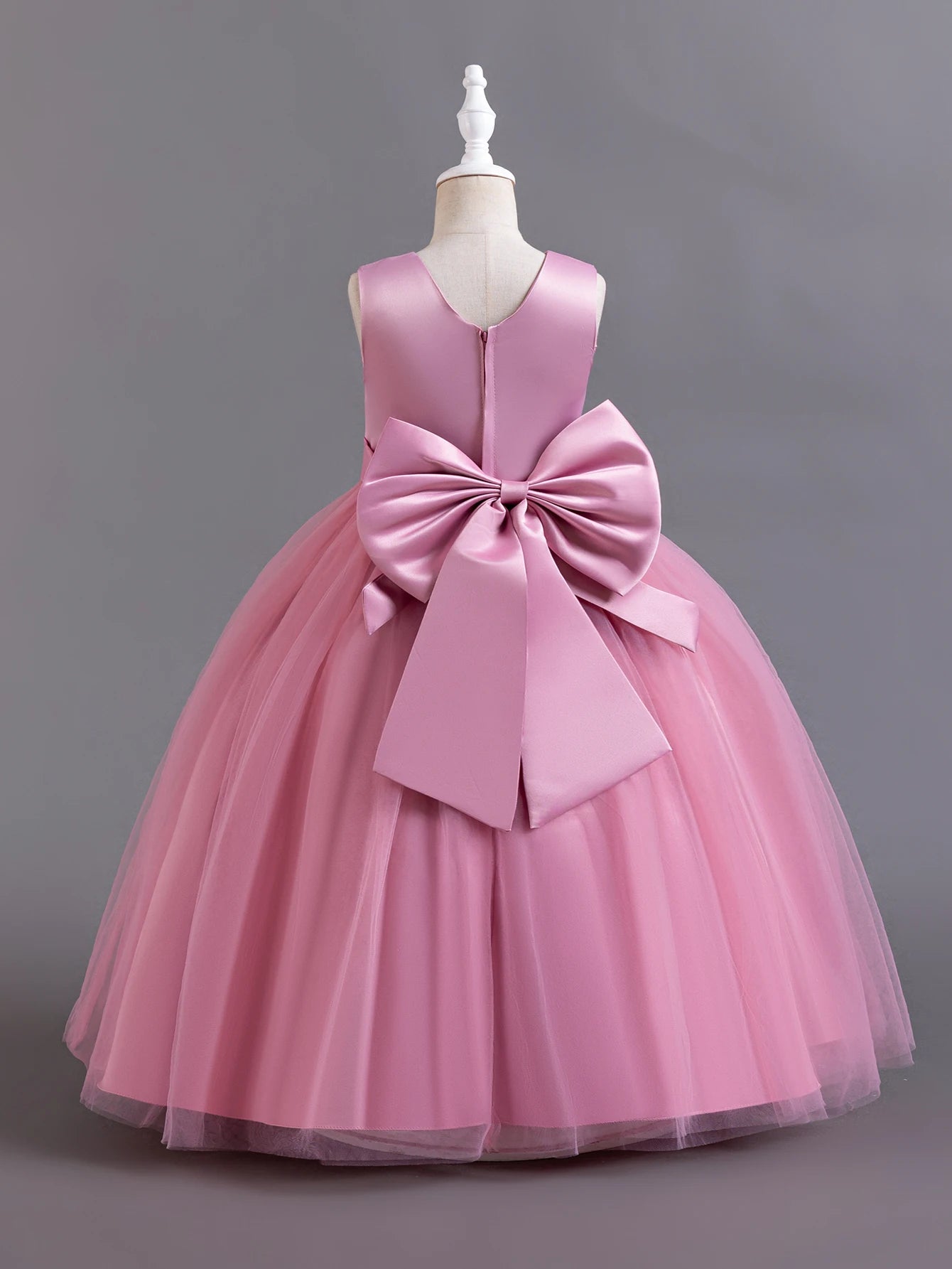 Sleeveless Big Bow Solid Princess Dress Piano Performance Dress Holiday Party Host Dress Flower Girl Wedding Evening Dress