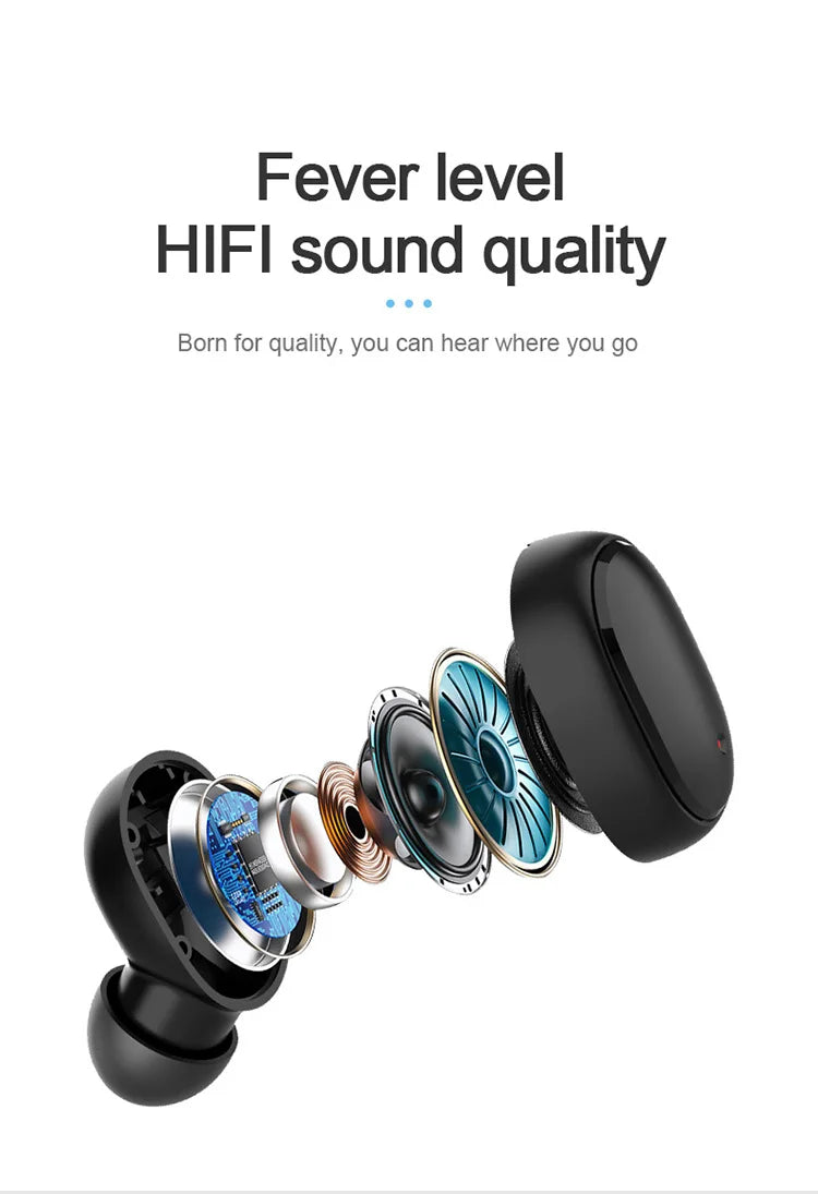 A6S, TWS Wireless Bluetooth Headphone, Stereo Headset, Sports Earbuds, Microphone with Charging Box, Smartphone