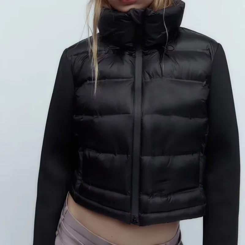 Women's Autumn Fashion Black Short Cotton-Padded Jackets Vintage Zipper