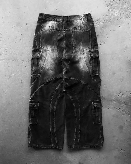 Gothic Punk Y2k Jeans for Men Retro Black Rock Ripped Baggy Jeans