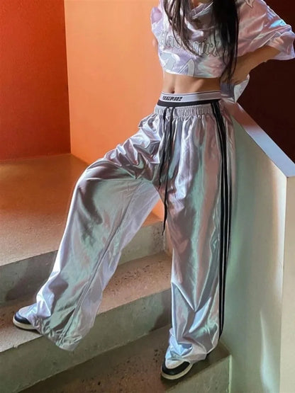 Y2k Casual Striped Sweatpants Women Korean Style Wide Leg Joggers Classic