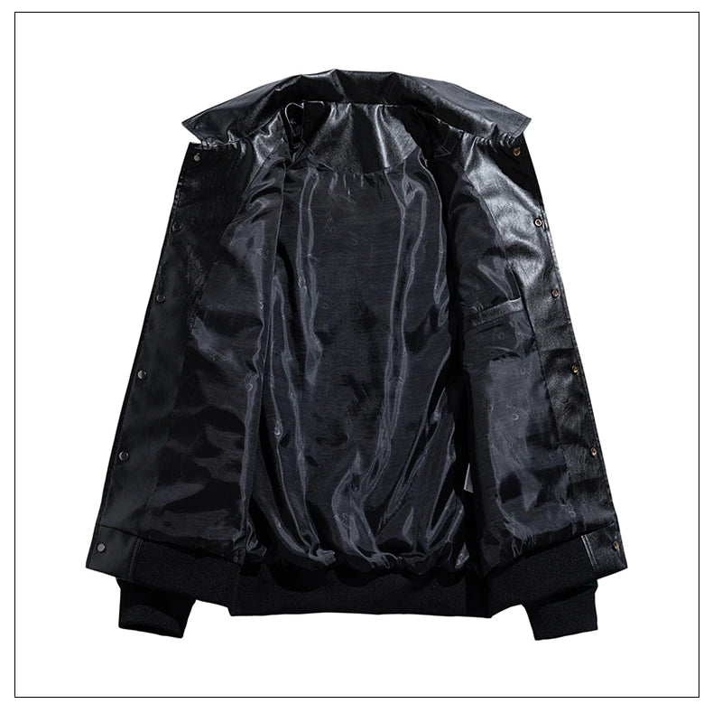 Unisex Embroidery Varsity Leather Jacket Harajuku Patchwork Streetwear Men Vintage