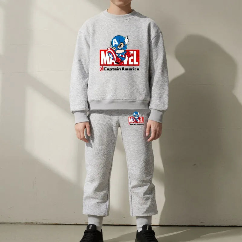 Marvel Spring/autumn Children's Clothing  Sets Captain America Boys O Neck Hoodies Pants Two Piece Casual Pullover Set for Kids