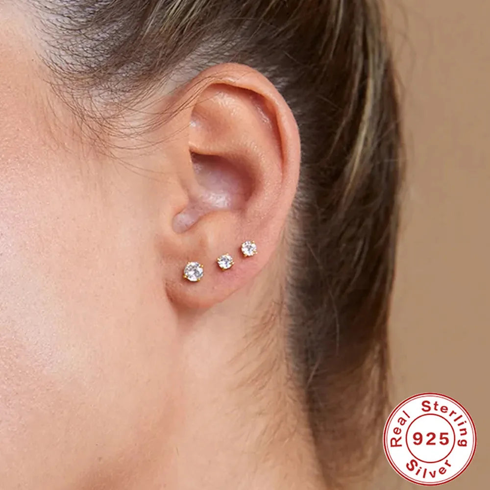LENNIK 1Piece 925 Sterling Silver Labret Lip Ring Zircon Ear Studs Earrings For Women 2/3/4mm Tragus Cartilage Piercing Jewelry