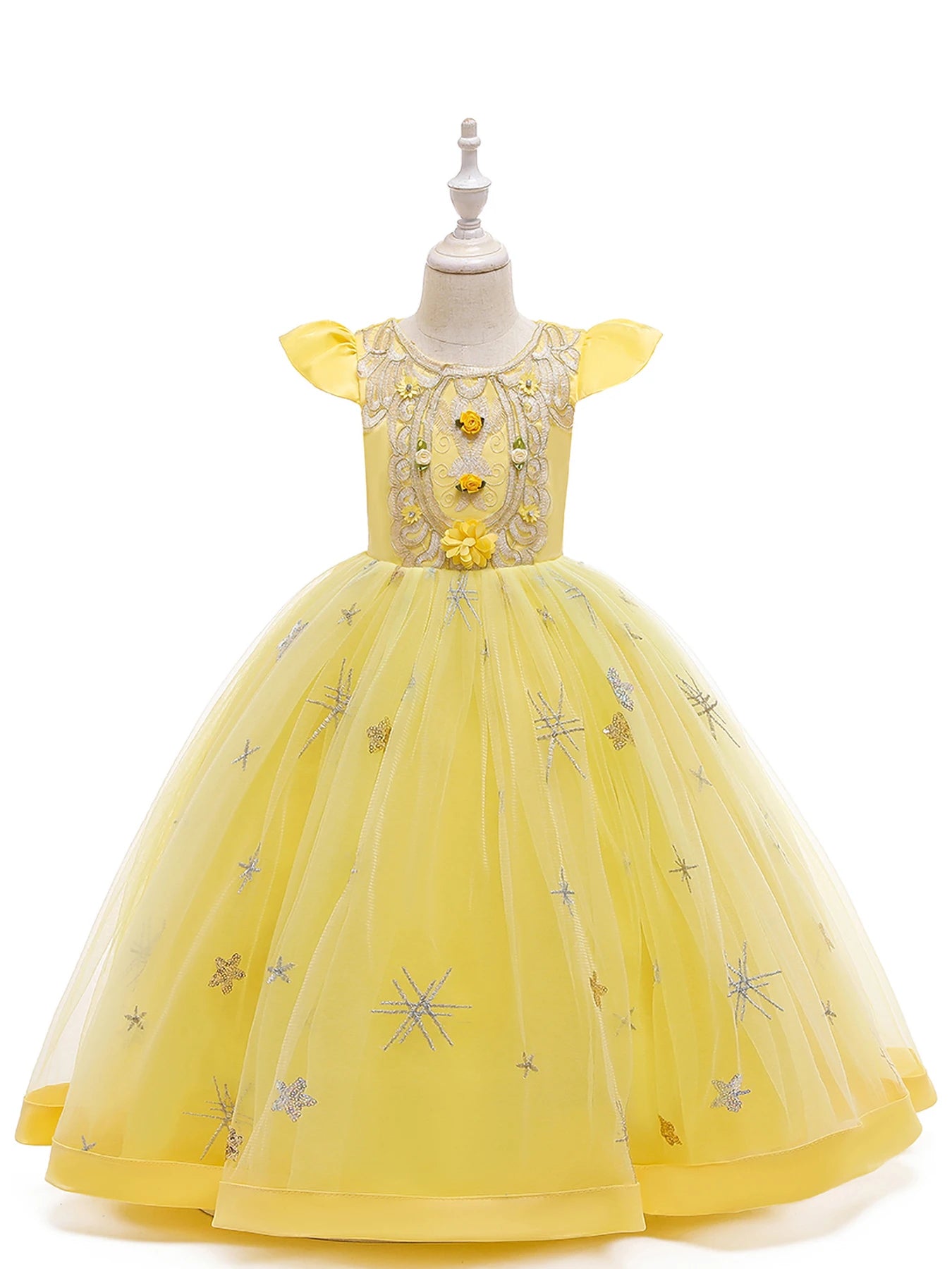 Yellow Girl formal dress big girl long  flower princess dress children holiday party performance dress