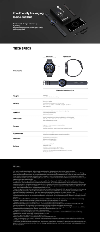 New Zeblaze Btalk 3 GPS Smartwatch 1.43" AMOLED Screen Dual Straps Make/Answer Phone Calls Heart Rate SpO2 Stress Tracking Watch