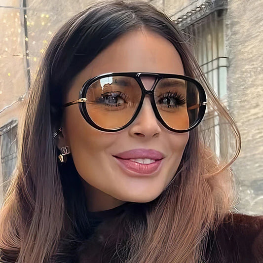 Oversized Oval Punk Pilot Sunglasses Women Big 2025 Luxury Brand Vintage Metal Frame Sun Glasses for Ladies UV400 Shield Eyewear