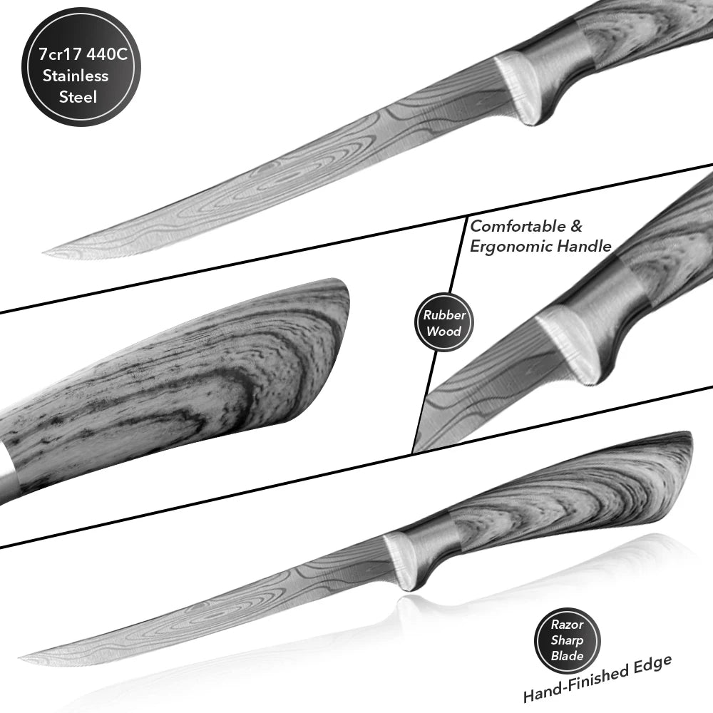Fish Fillet Knife 6"-7" Professional Boning Stainless Steel Knife  Chef Cutter Knife
