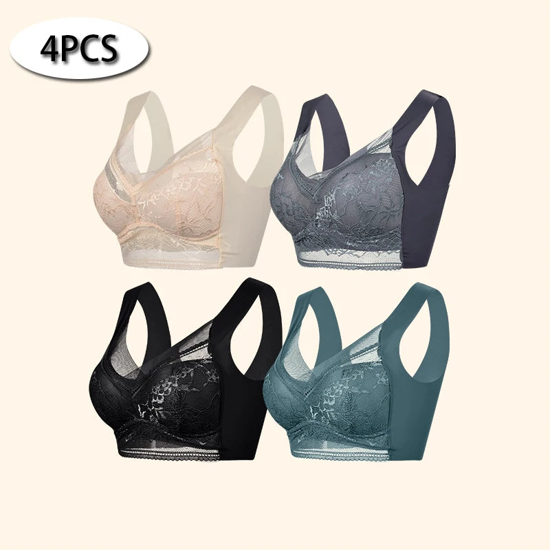 Women Large Push Up Ice Silk Seamless upper Bralette Lace Wireless