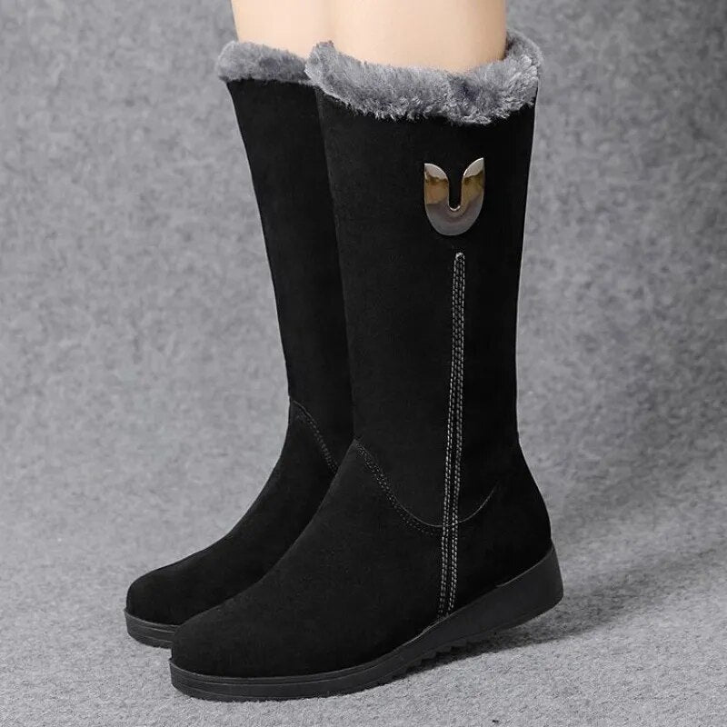 Warm Chelsea High Fur Boots Women Winter Shoes for Women Chunky Mid-calf Plush