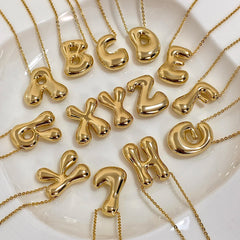 Gold Color Chunky Balloon Bubble Initial Letter Pendant Choker Necklaces