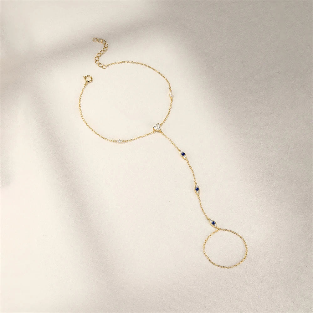 ROXI 925 Sterling Silver Evil eyes Blue/White Zircon Bracelet With Finger Design For Women Hand Chain Bracelet Party Jewelry