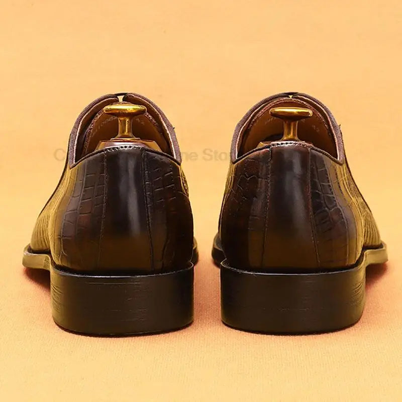 HKDQ Handmade Mens Oxford Shoes Genuine Leather Carving Men's Dress Shoes High Quality Classic Business Formal Shoes Black Brown