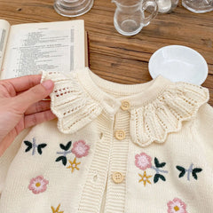 Baby knitwear embroidered flower coat girl baby sweater