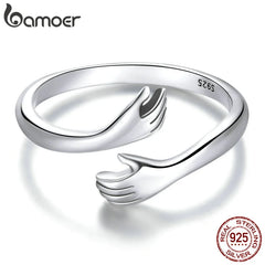 Silver Hug Warmth and Love Hand Adjustable Ring for Women Party Jewelry