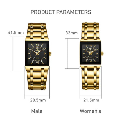 LIEBIG Luxury Quartz Wristwatches For Women Men Business Watch Simple Design Black Gold Stainless Steel Waterproof Quartz Clock