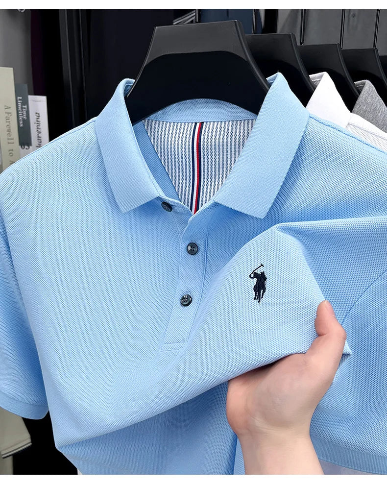 100% pure cotton short sleeved men's polo shirt summer fashion high-end brand pony embroidery golf top casual business T-shirt
