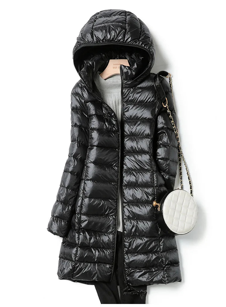 Winter Women Down Jackets Long White Duck Down Ultra Light Thin Casual