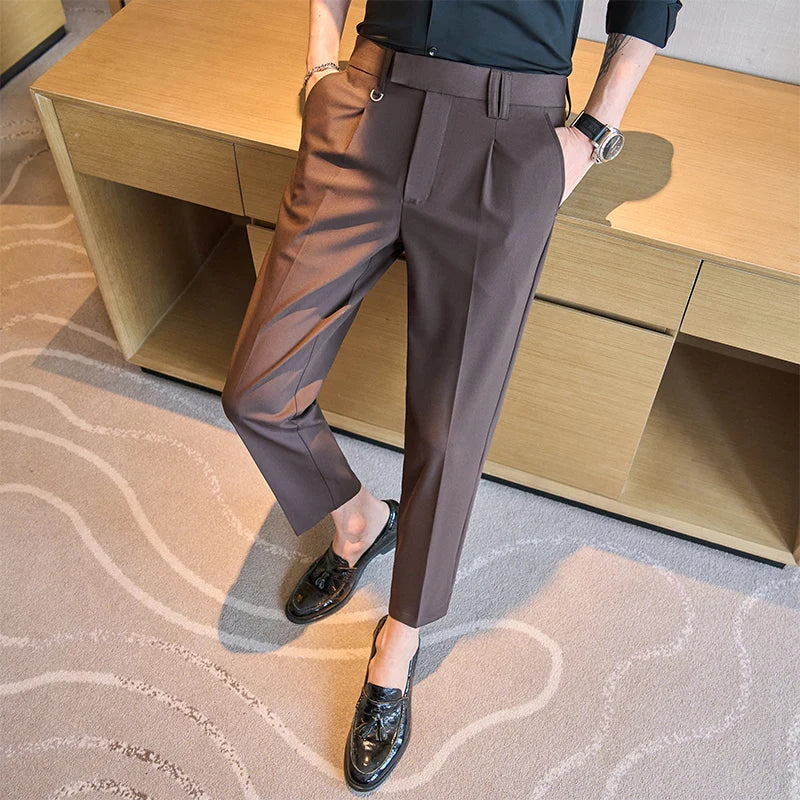 British Style Spring Men's Pants Fashion Plaid Casual Business Suit Pants Ankle Length