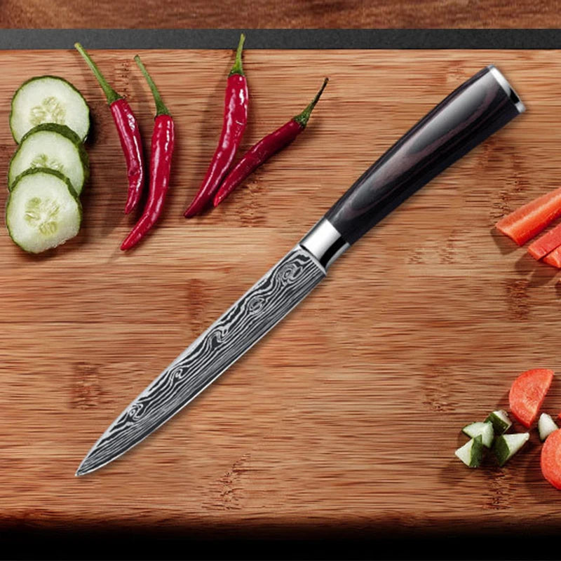 Kitchen Utility Knife Stainless Steel Meat Fruit Vegetables Steak Knife Damascus Laser