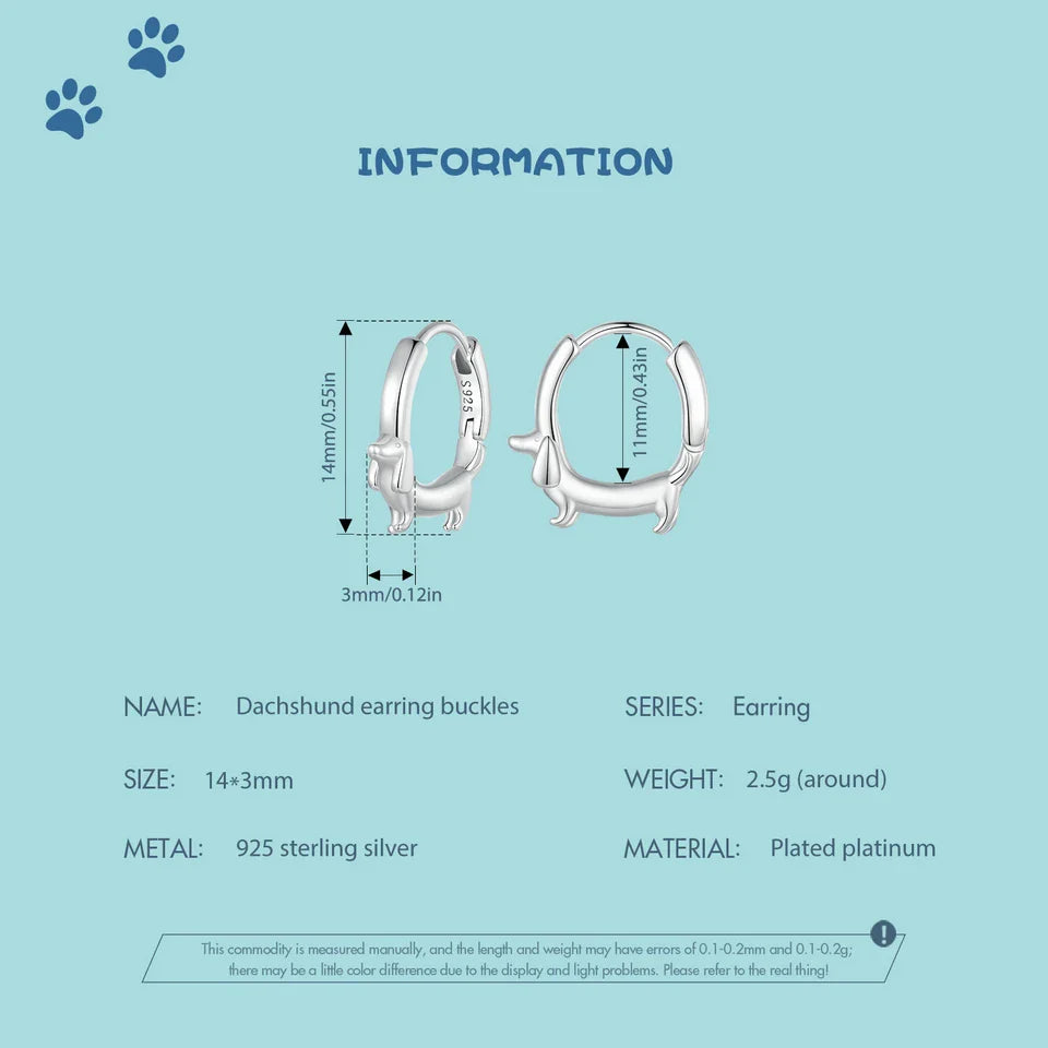 WOSTU Snake Dog Cat Ear Buckles Women 925 Sterling Silver Dachshund Hoop Earrings Girl Party Birthday Gift Minimalism Jewelry