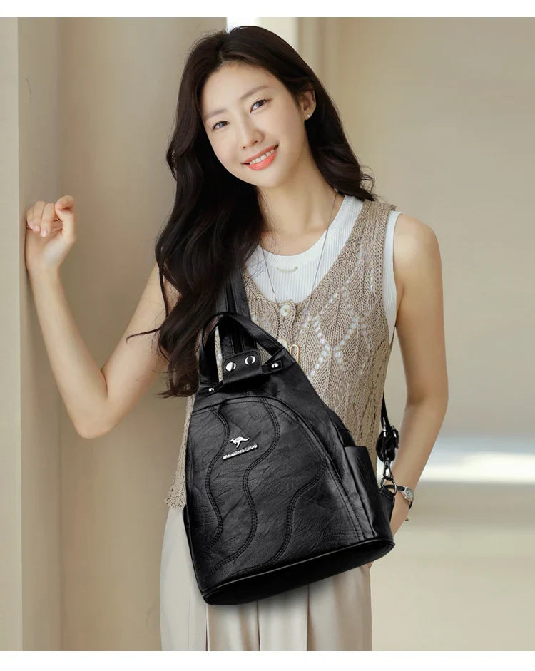 Women Leather Backpacks Zipper Female Chest Bag Travel Back Pack Ladies Bagpack Mochilas School Bags for Teenage Girls Sac A Dos