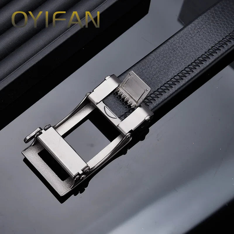 Fashion Designer Men's Automatic Belt 110-130cm Alloy Automatic Buckle Ratchet Belt Men's Genuine Leather Belt