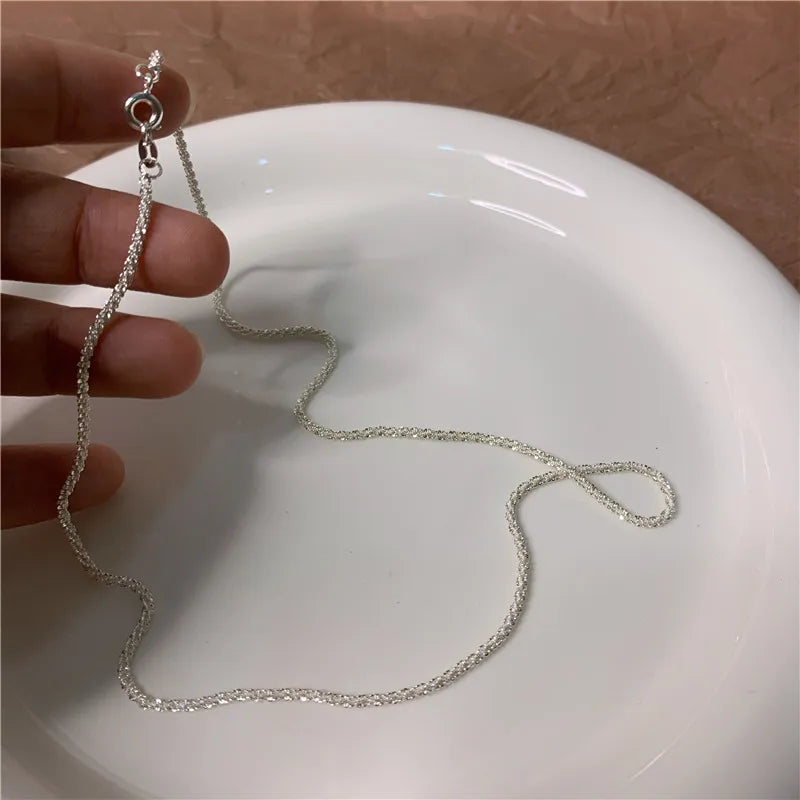 Silver Colour Sparkling Clavicle Chain Choker Necklace For Women Fine Jewelry