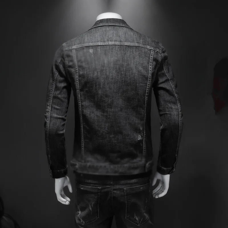 Mens Denim Jacket Moto Biker Outerwear Coats Men Jeans Jacket Black Casual Coats