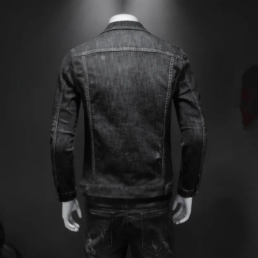 Mens Denim Jacket Moto Biker Outerwear Coats Men Jeans Jacket Black Casual Coats