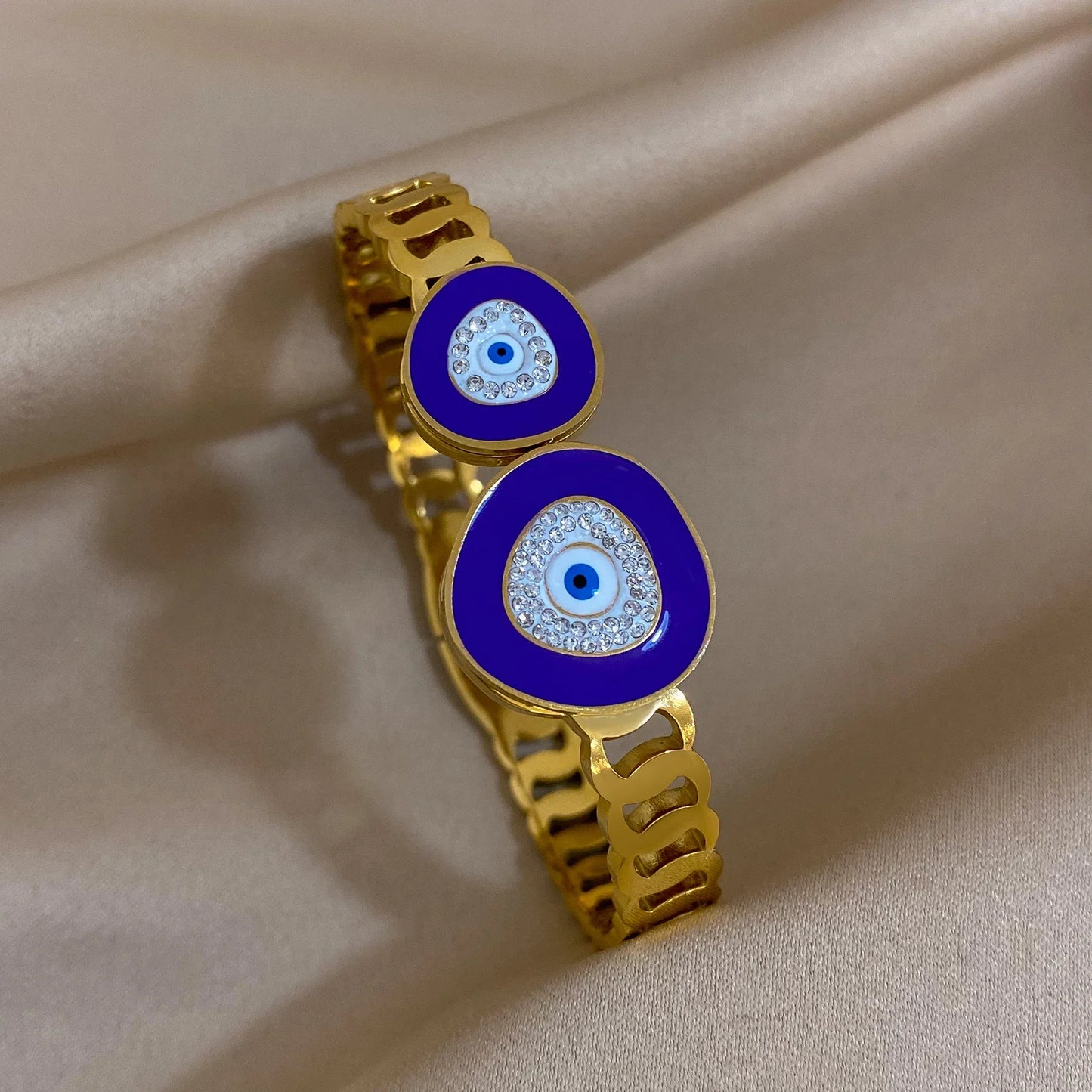 Evil Eye Bracelet Exquisite Stainless Steel Hollow Evil Eye Decorative Charm Bracelet Bangles with Rhinestones