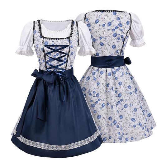 German Ladies Beer Maid  Bavarian Oktoberfest Dress with Apron Costumes Party Halloween Fancy Dress
