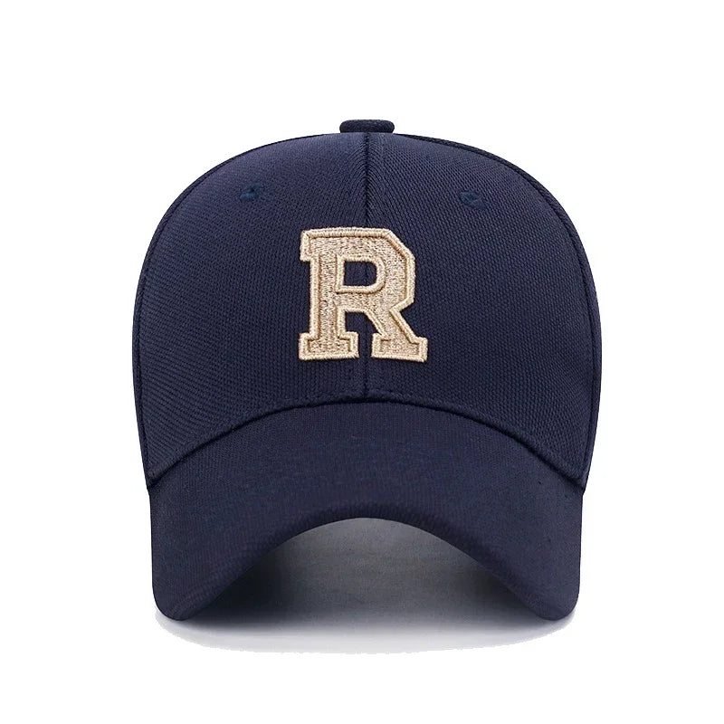 Brand New High Quality R Letter Gold Thread 3D Embroidery Adjustable Elastic Pineapple Cloth Baseball Cap Trucker Hats