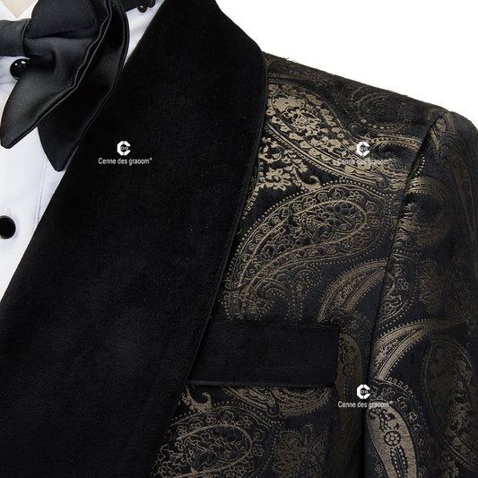 Tuxedo for Mens: Men's Suit Paisley Tuxedo For Wedding Double Breasted Shawl