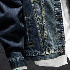 Men Fashion Denim Jacket Embroidery Ripped Slim Jeans Coat Spring Autumn