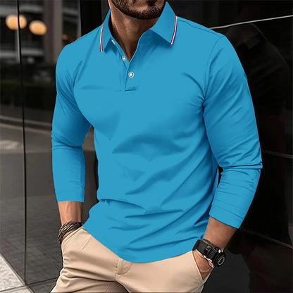 2025 Men's Summer Long Sleeve Lapel Polo Casual Breathable Comfortable Polo Shirt Solid High Quality Male T-Shirt Dropshipping