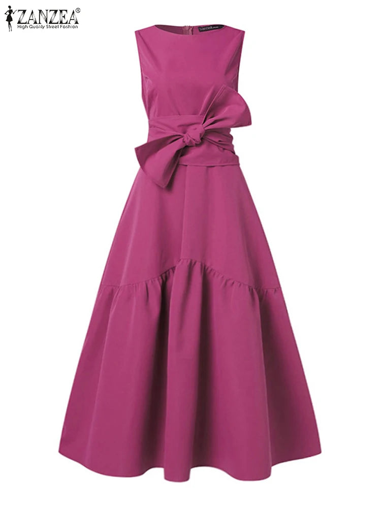Formal attire Dresses: Women Belted Long Dress Cocktail Party Elegant Sleeveless