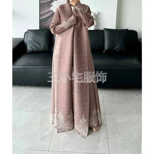 Abaya Fashion Lapel Pleated Long Sleeved Cardigan Windbreaker Jacket Saudi Abayas