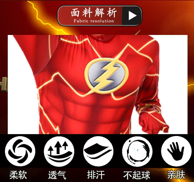 Kids Flash Man Boys Cosplay Costume Set with Headgear And Mask for New Year Carnival Party Fancy Dress Outfit