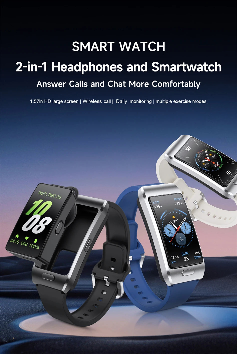 LIGE Sports Smart Watch with Earbuds Answer Make Calls 2 in 1 Bluetooth Music Watch GPS Track Fitness Smart Band for Women Men