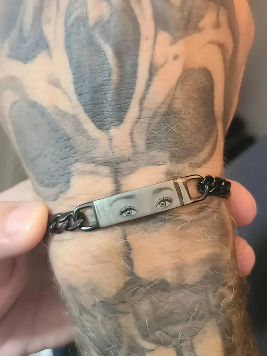 Custom Engraved Stainless Steel Women Men's Bracelet with Realistic Eye Design -Funky Personalized Photo Couple's Jewelry