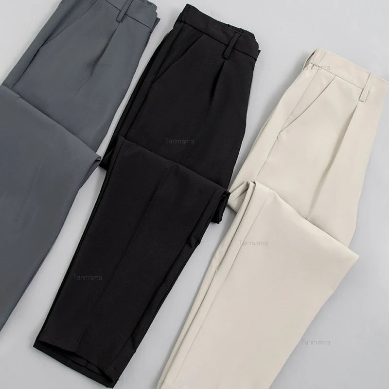 Men's No-iron Formal Suit Pants Drape Elastic British Formal Casual Tapered Trousers